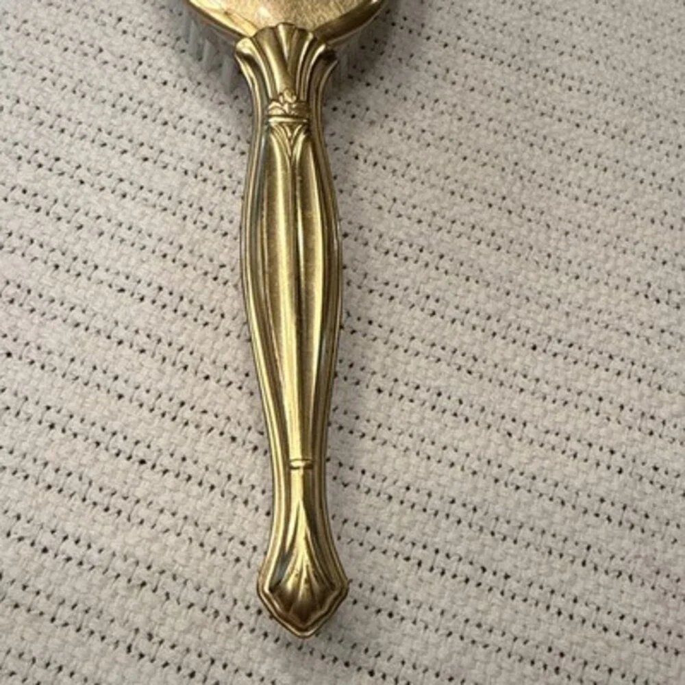 Fancy Vintage 24K Gold Plated Vanity Dresser Set-Hand Mirror-Brush-Combo 19”